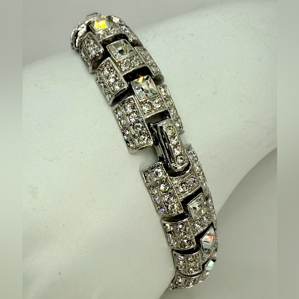 Vintage Joan Rivers Rhinestone Link Bracelet – Art Deco Style, 6.5” - Picture 16 of 17